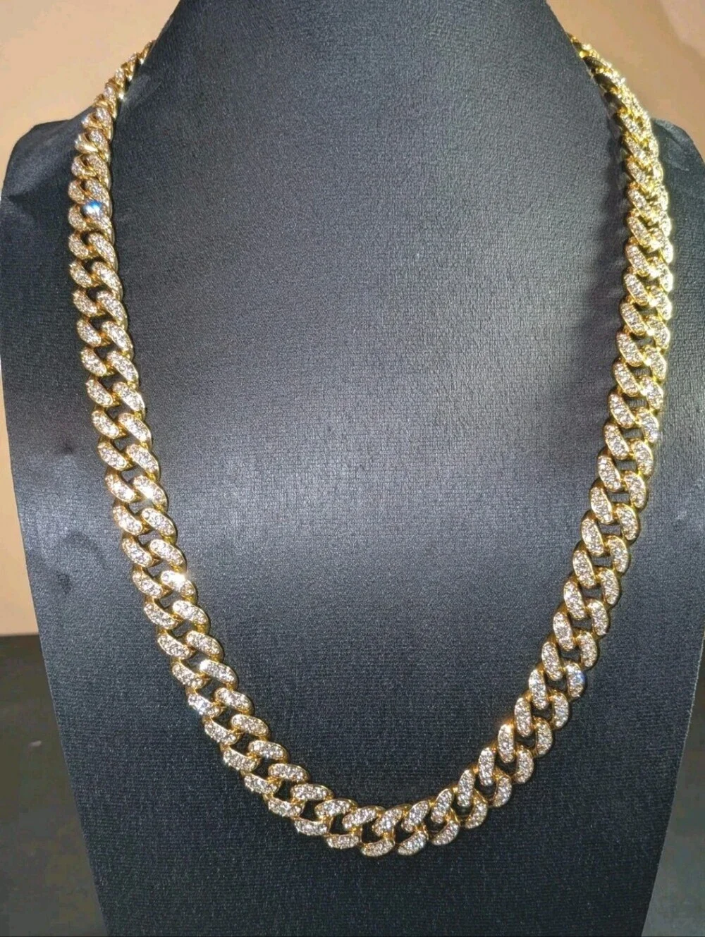 Men's Hip Hop 12mm Golden Cuban Link Chain Necklace with cubic zirconia Stones